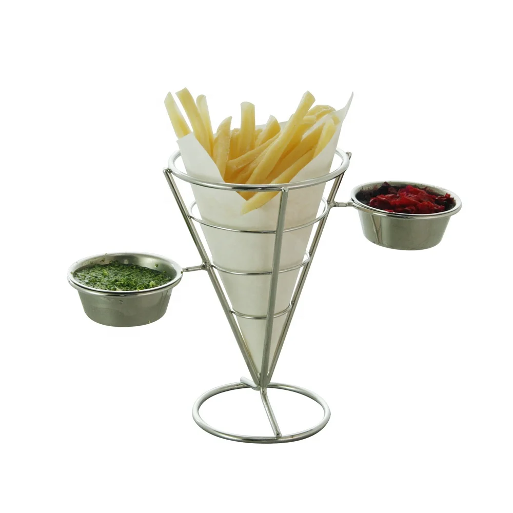 

Stainless Steel French Fry Stand Cone Basket Fries Holder, Silver