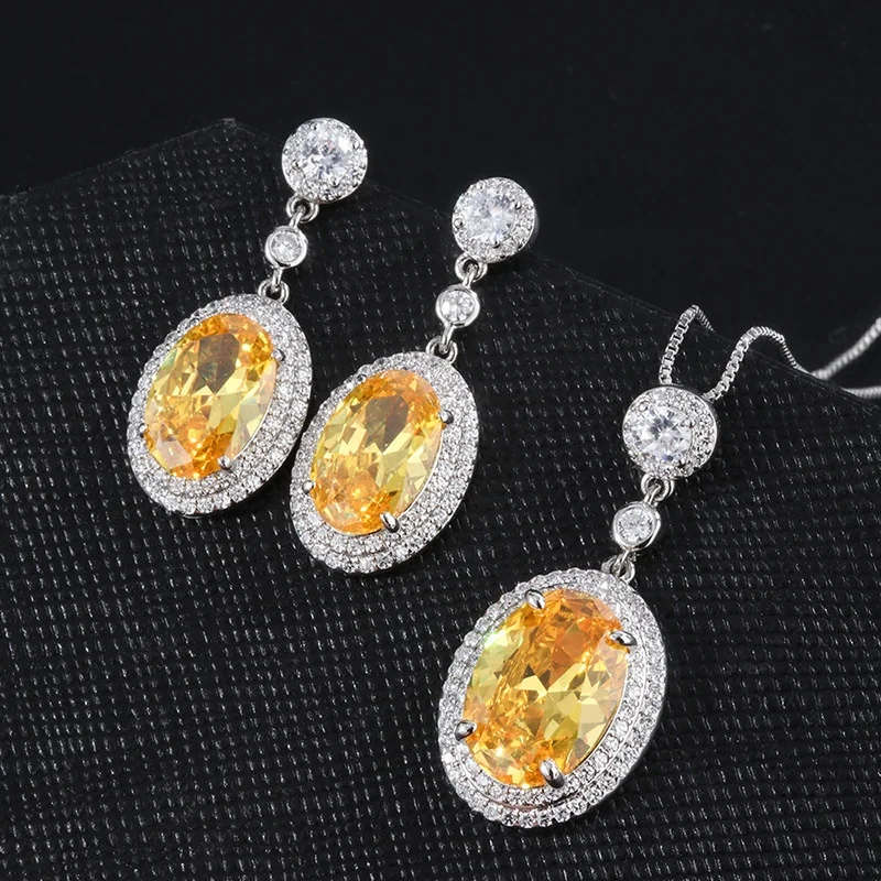 

Luxury Oval Cut Created Moissanite Gemstone Earrings/Pendant/Necklace Wedding Engagement Jewelry Sets, Customized color