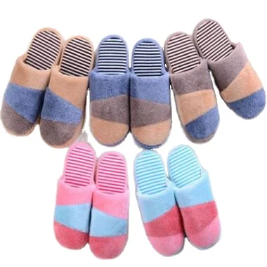 

Winter new rainbow fashion color matching home couple cotton slippers warm slippers with thick soles for men and women, As picture