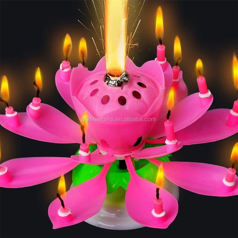 Candle Rotating Birthday Musical Lotus Flower Cake Candles Happy Light Small 