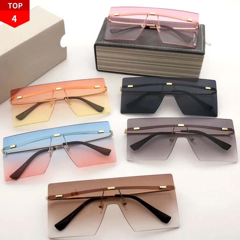 

2021 Hot Design Luxury Fashion Vendors Womens Square Rectangle Oversized Big Rimless Frames Shades Sun Glasses Sunglasses, Picture shown or customized