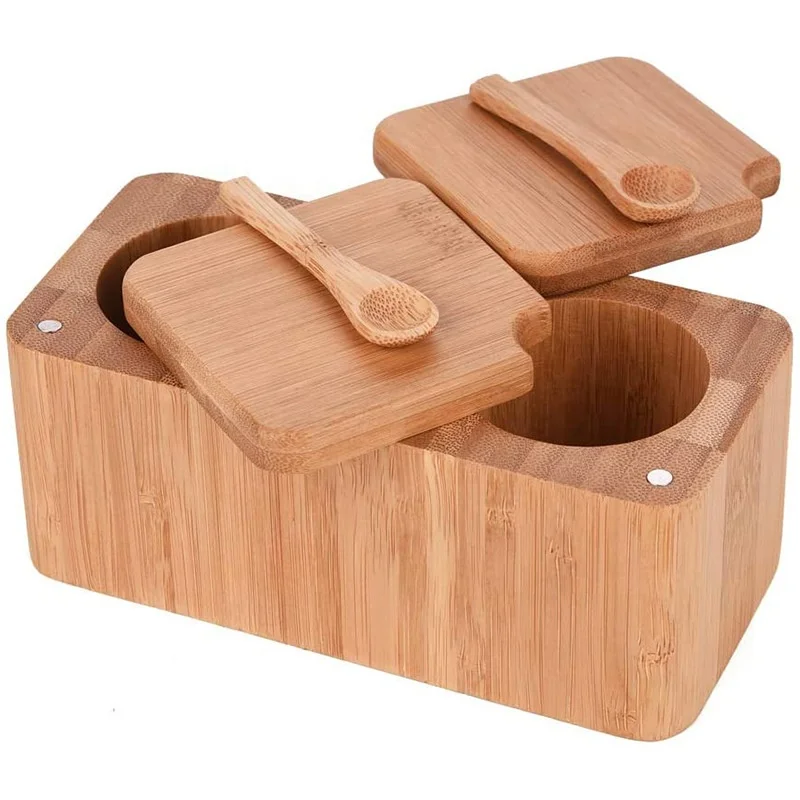 

Hot Sale Rectangle 2 Slots Eco Natural Wooden Magnetic Spice Rack Kitchen