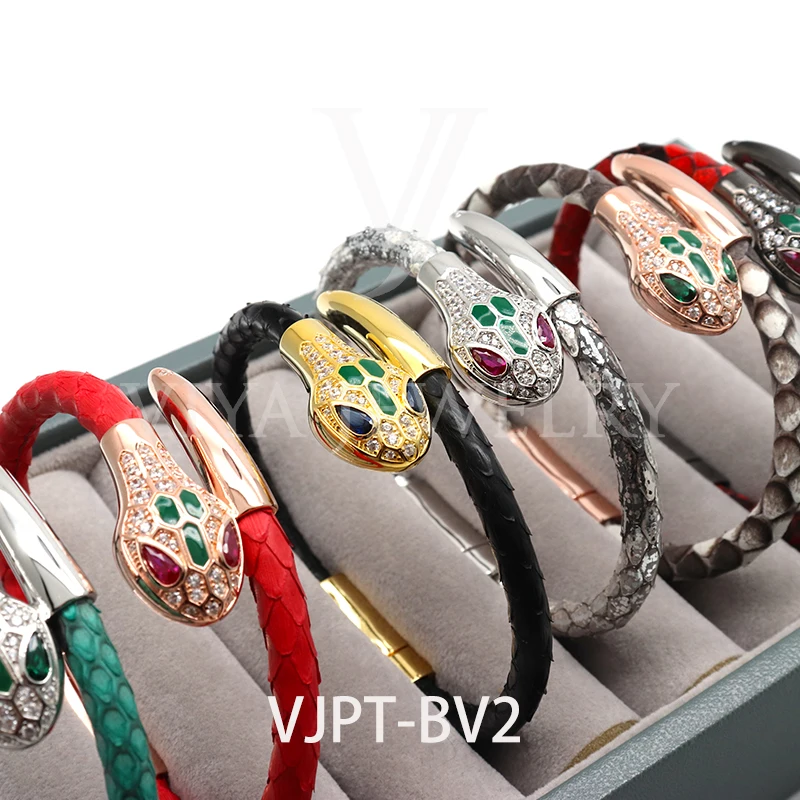 

New Release Viya Jewelry Luxury Fashion 925 Sterling Silver Head 5mm Genuine Stingray Leather Bracelet Bangle