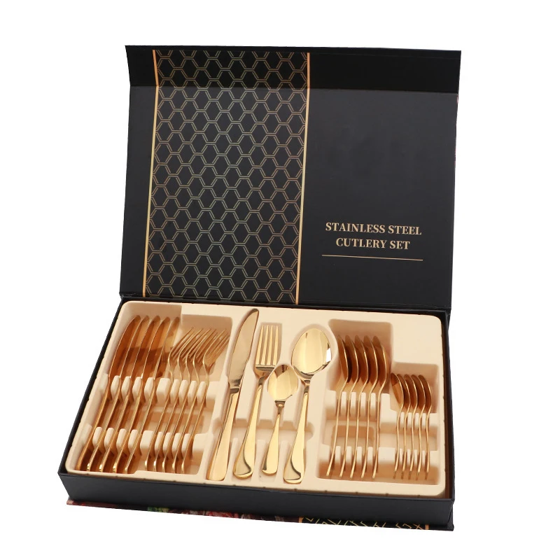 

High Quality And Hot Sale Stainless Steel Flatware Set 24 Pieces Of Forks Spoons Knives With Gift Box Package