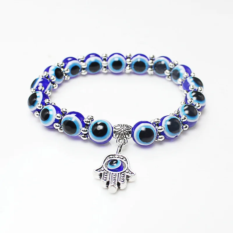 

Hot sale vintage blue eye bead bracelet Hand of Fatima charm bracelet, As picture