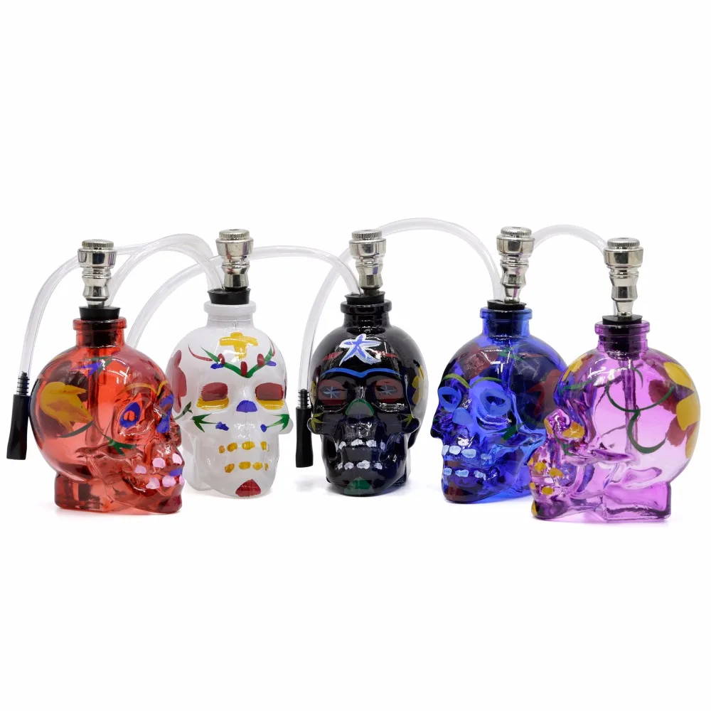 

Hot Factory Direct Sales Portable Colorful Skulls Head Mini Tobacco Shisha Hookah Weed Smoking Glass Water Pipe, Blue