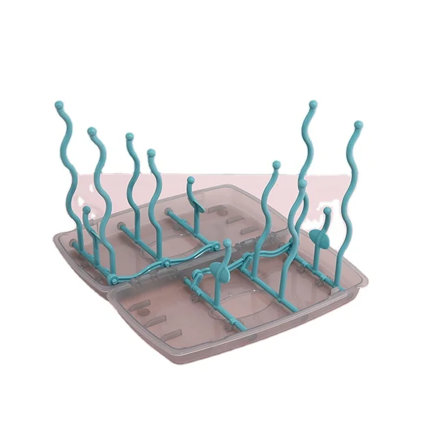 

Foldable Baby Bottle Drying Rack Eco Infant Product Wholesale Plastic BPA Free 1 / Box Drying Shelf for Bottle Straight Body, Blue,pink