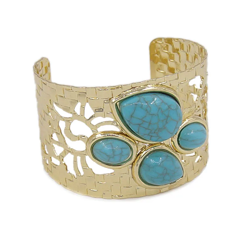

Dubai Plating 18K Gold Belt Blue Gemstone Bracelets for Ladies Wedding Resin Turquoise Bangle Semi-Precious Stone Bracelet