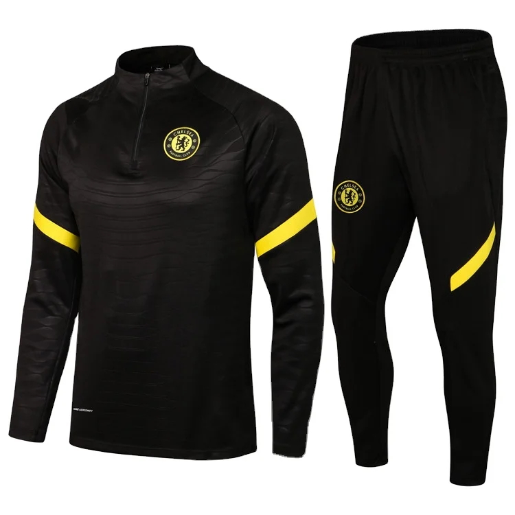 

Promotional top quality new design football long sleeve training jacket set, Black
