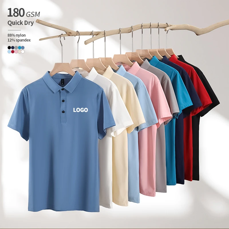 

wholesale 180 grams 88% nylon+12% spandex Sweat-absorbing breathable stretch polo t-shirt for men