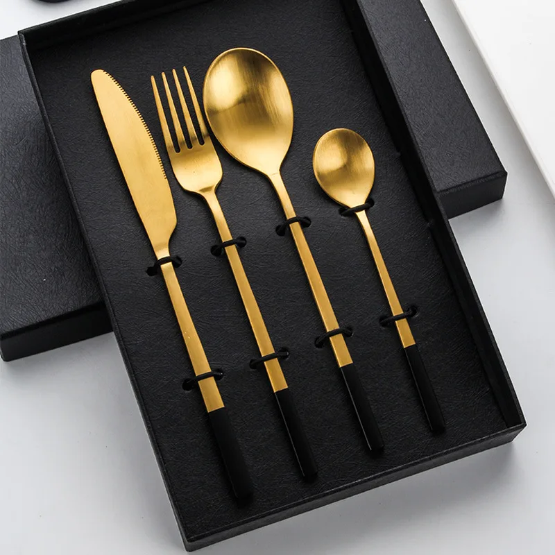 

Amazon Stainless Steel Gold Plated Flatware Set 4 pieces Cutlery Kitchen Utensil Set For Wedding Gift