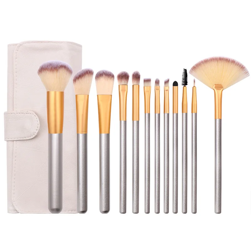 

New Fashion Luxury 12pcs Brushes Super Hot Beige Brush Makeup Professional Private Label Makeup Brush Bag Set, Customized color