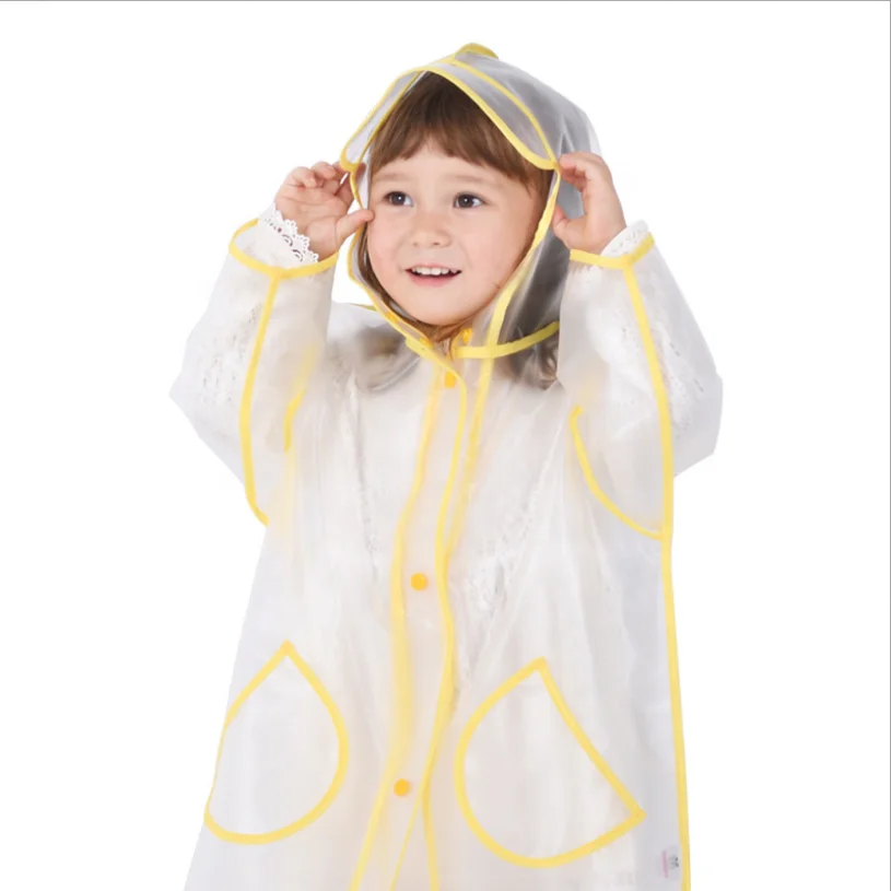 

TPU Trendy Botton Raincoat Children Protective Transparent Cartoon Raincoat Children Waterproof Soft Raincoats, Yellow/pink/red/green/blue