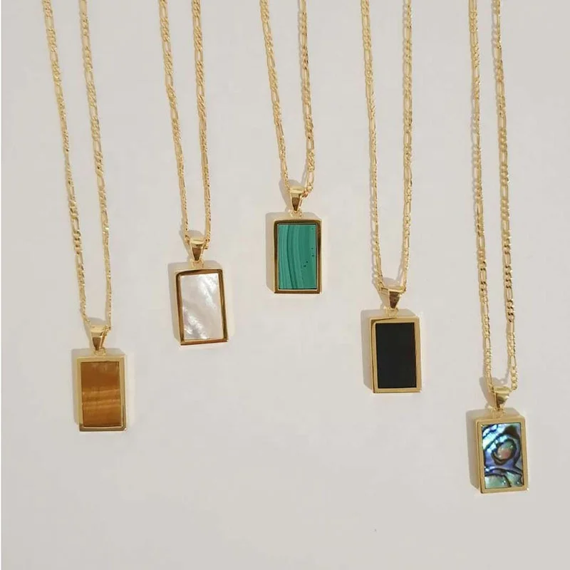 

Trendy White Shell Necklace Rectangle Colorful Pendant 18k Gold Plated Stainless Steel Fashion Jewelry Trendy Necklaces