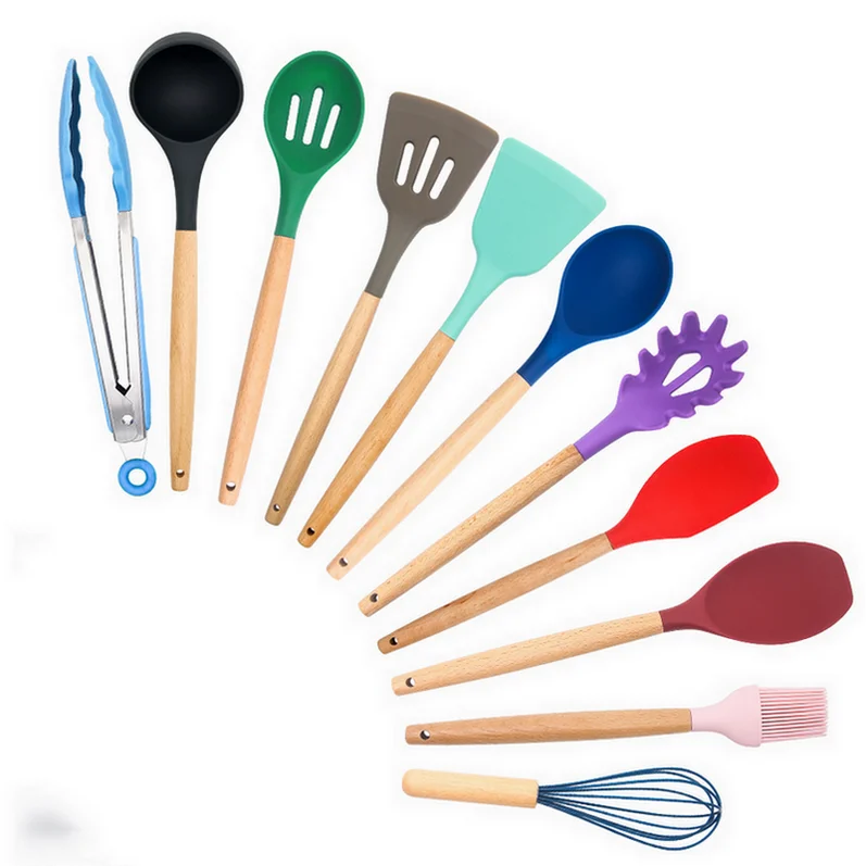 

Silicone Kitchen Utensils Set Non-stick Kitchenware Cooking Tools Spoon Spatula Ladle Tools Gadget Accessories, Coloful