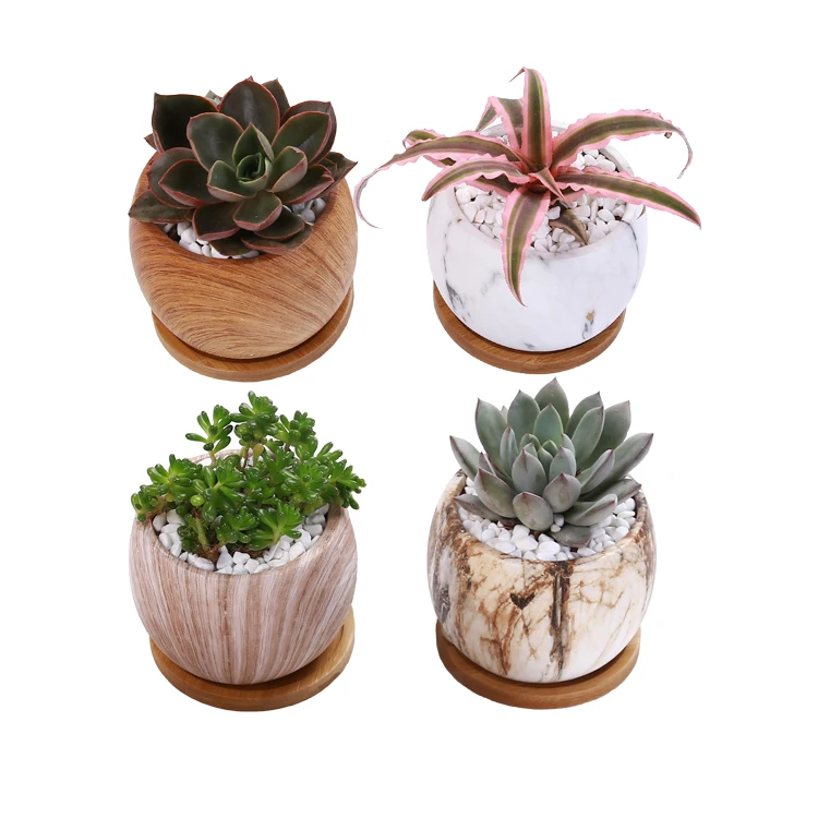 

indoor mini marbling Wooden grain ceramic pot for succulent plant, As photo show