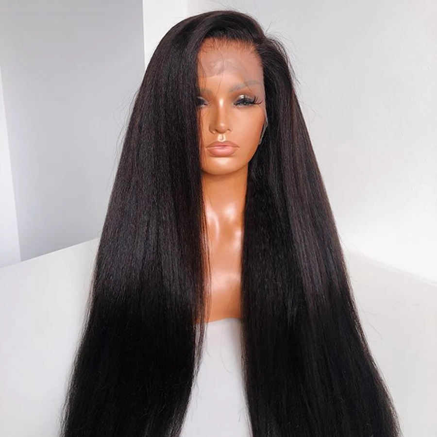 

Italian Yaki straight Human hair lace front wigs with pre plucked natural hairline glueless front lace yaki straight Lace wigs