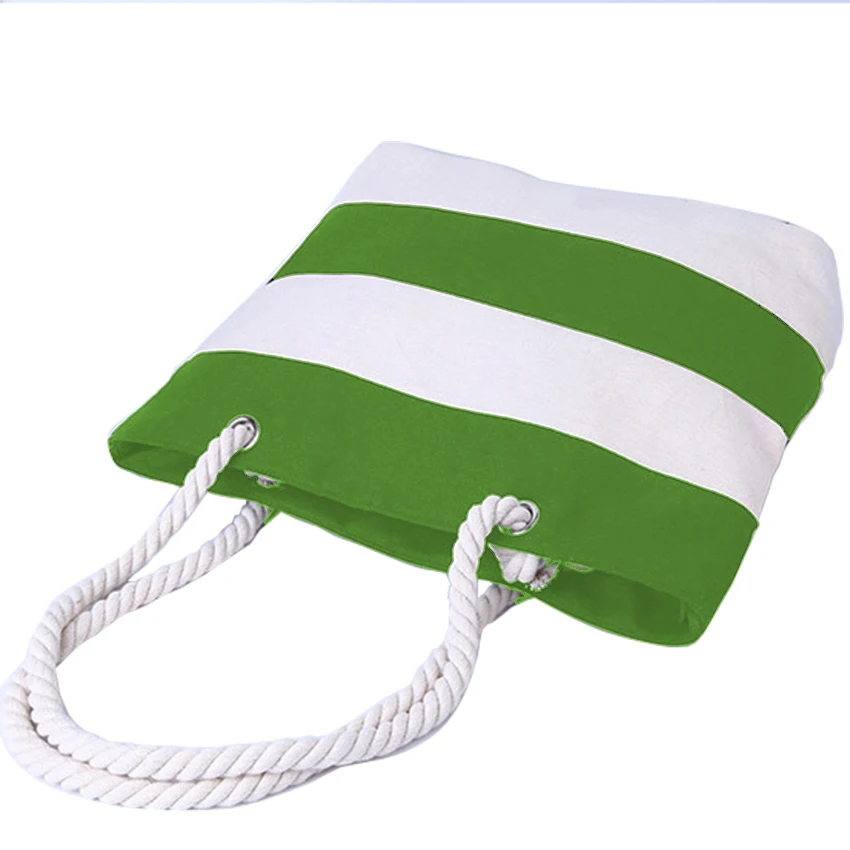 

Zippered Black and White Cabana Striped Bag Rope Handles Pool Bag Large Beach Tote Bag
