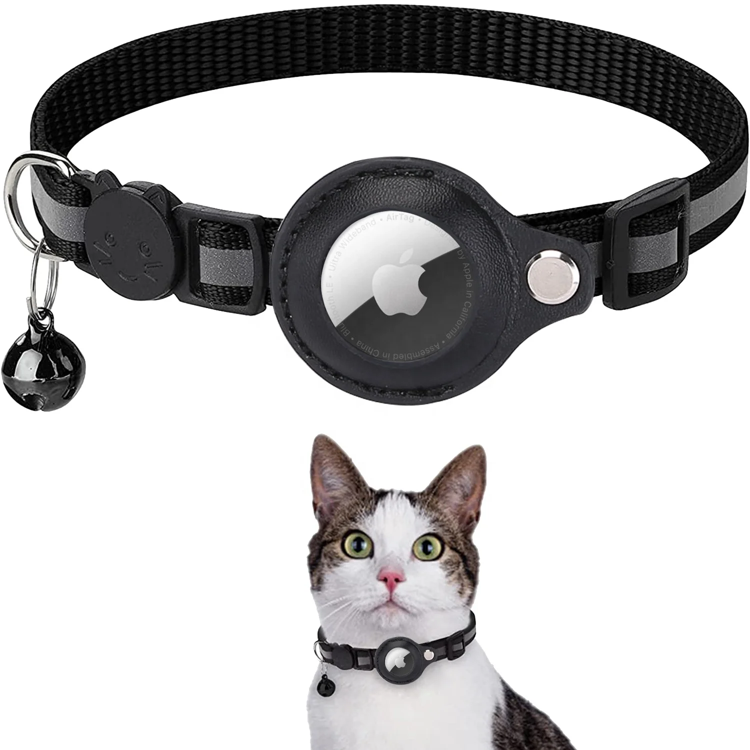 

Hot Tracker Holder Cat Collars Reflective Kitten Bell Collar Adjustable For AirTag Cat Collar