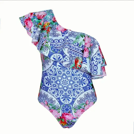 

2021 custom private label printed bikini soild tie side bikini jumpsuit swimwear women, Shown