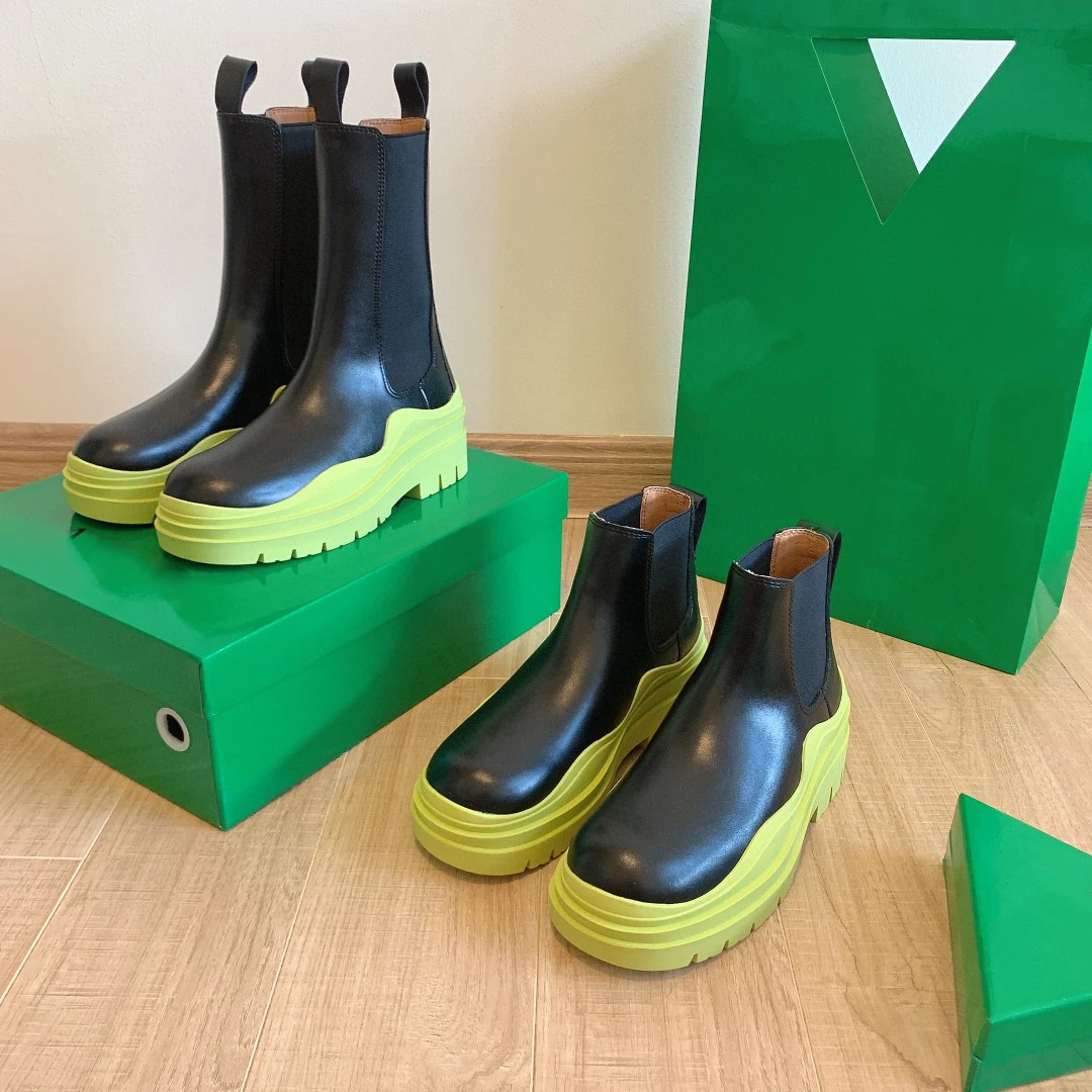 

Original 1:1 Luxury Brand Bottege Winter Quality Leather Venete Chunky Cowboy Branded Platform Heel Ankle BV Women's Boots, 6 colors