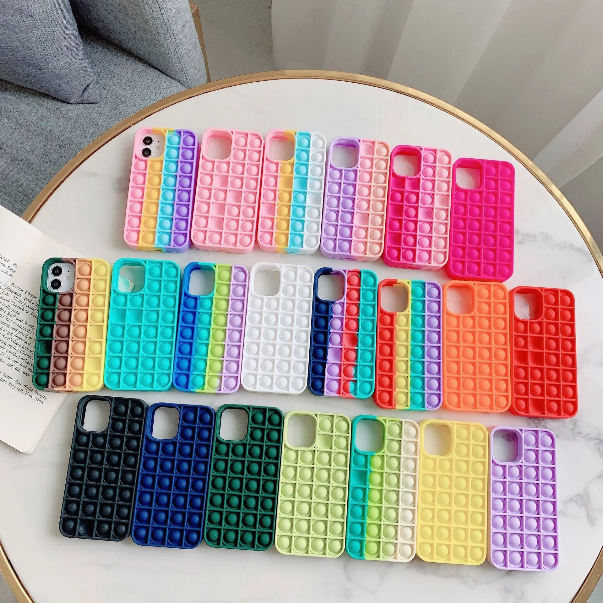 

Pure color macaron for iPhone 12PRO MAX creative protection Stress-Relief Pom decompression silicone case, Customised