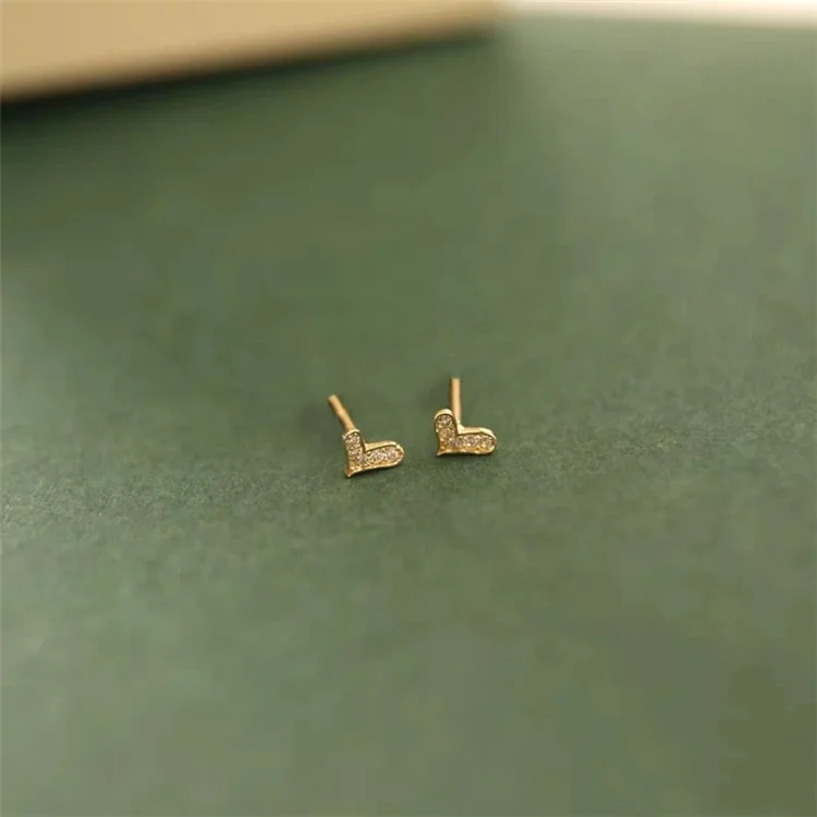 

Silver Heart Earrings Elegant Small Tiny Earring Slanted Heart Earrings