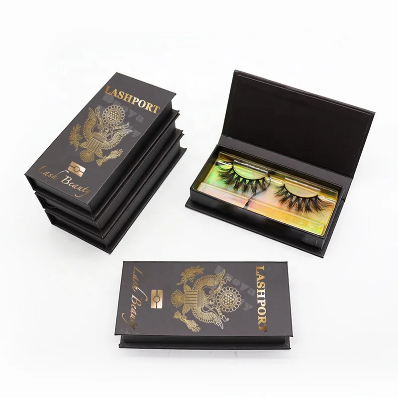 

Custom Passport Eyelash Box 100% Real 3d Mink Eyelashes Private Label 25mm Mink Lashes Passport Lash Boxes, Black