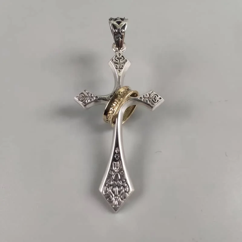 

Wholesale silver pendant Sterling Silver gold plated Charm Cross text Ring pattern Simple Gift 925 Silver Men Jewelry, White gold (rose gold, yellow are avaliable)