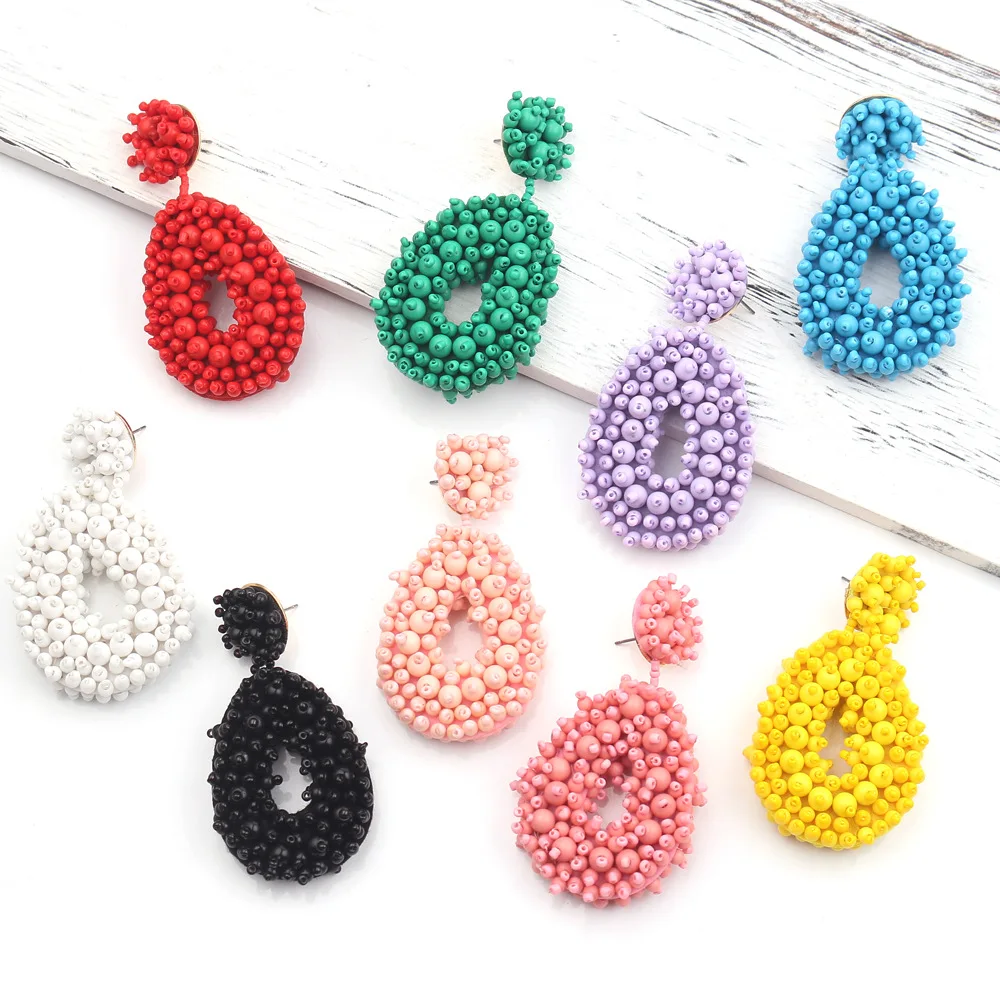 

Bohemian Women Fashion Jewelry 9 Colors Teardrop Seed Dangle Handmade Bead Water Drop Earrings, Picture