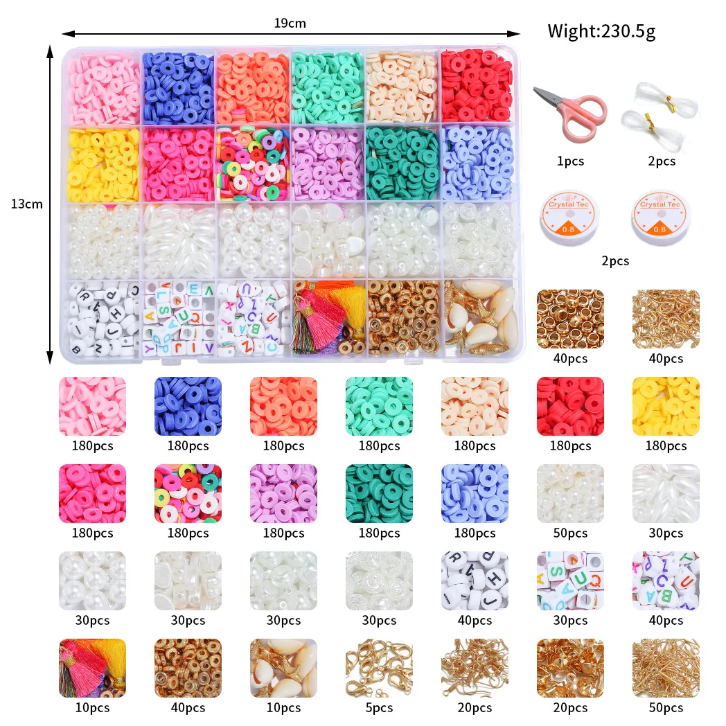 

3505PCS Flat Handmade Jewelry DIY Bracelets Necklaces Earrings Craft Kit Set Polymer Clay Beads for Jewelry Making