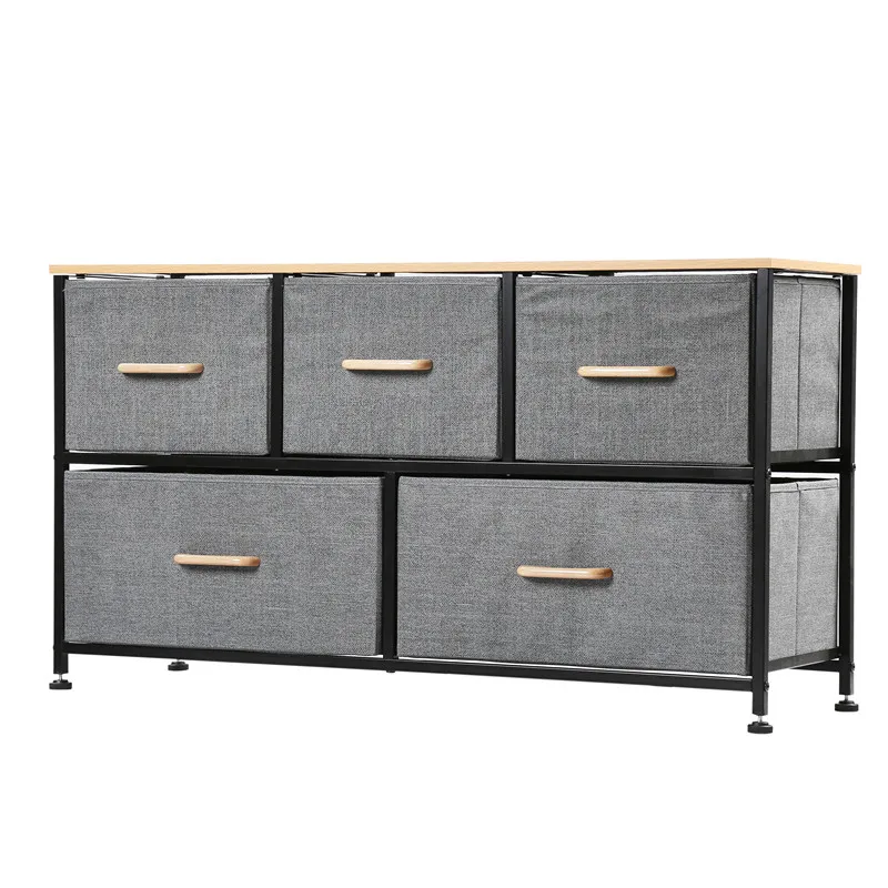 

Luxury Cabinet Design Room Storage Chest Fabric Dresser with 5 Drawers, Grey