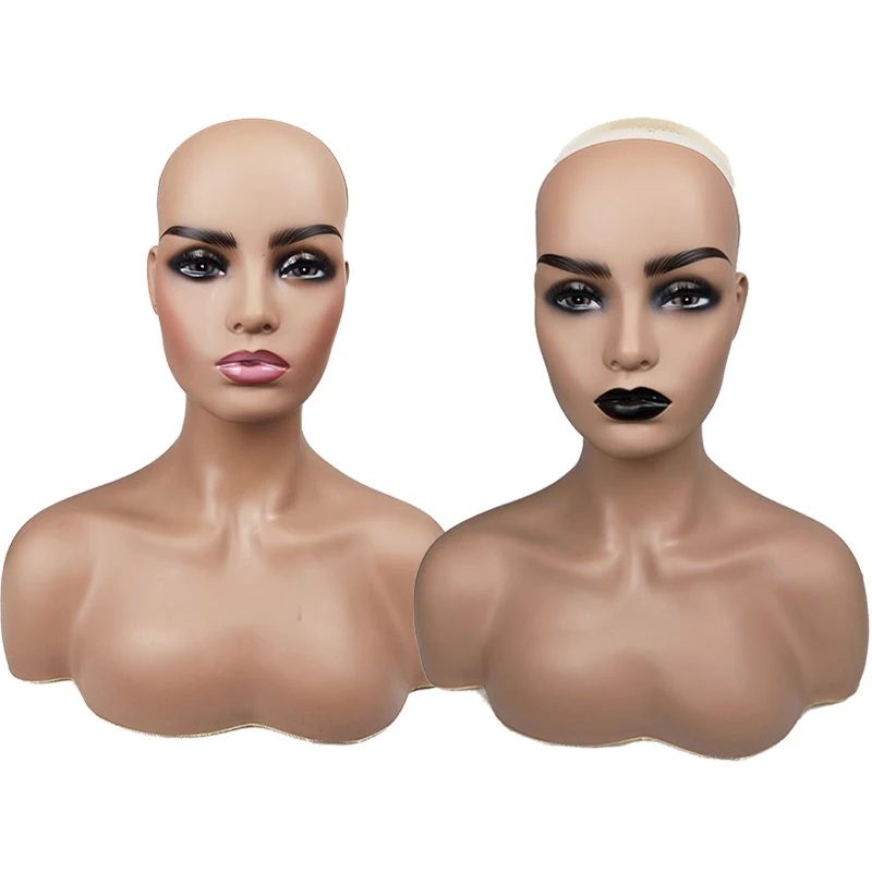 

Female Mannequin Head with Shoulders for Wig Display Half Body Double Shoulder PVC Training Mannequin Heads 6 Colors Available, As the picture