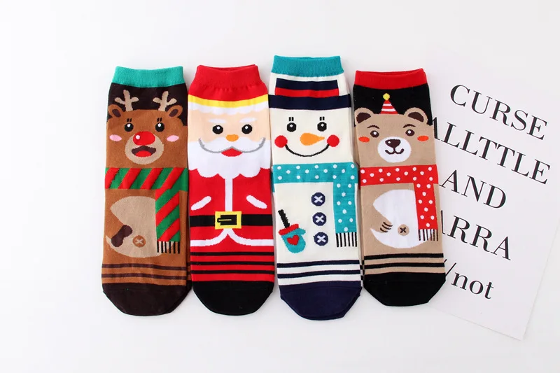 Christmas Crew Socks Embroidered Fun Colorful Cartoon Festive Women Colorful Fancy Design Cute