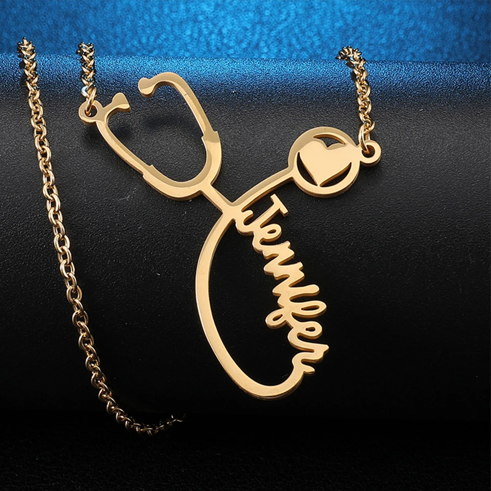 

Nurse Custom Name Christmas Gift Stethoscope Pendants Name Necklace Personalized Women Accessories Jewelry collier