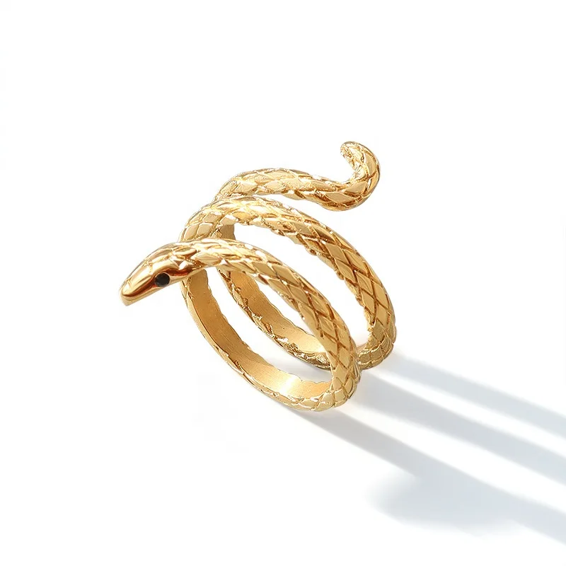 

Fashion Party Couple Jewelry Stainless Steel Gold Plated Snake Shape Finger Ring For Women Men