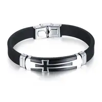 

Cheap Custom Adjustable Stainless Steel Cross Wristband Rubber Silicone Bracelet