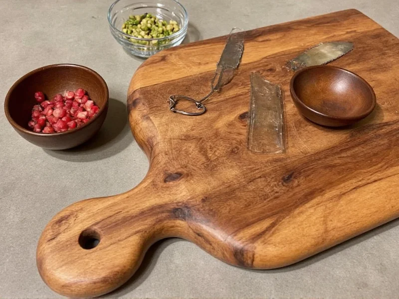 Reclaimed wood charcuterie board with knives and bowls