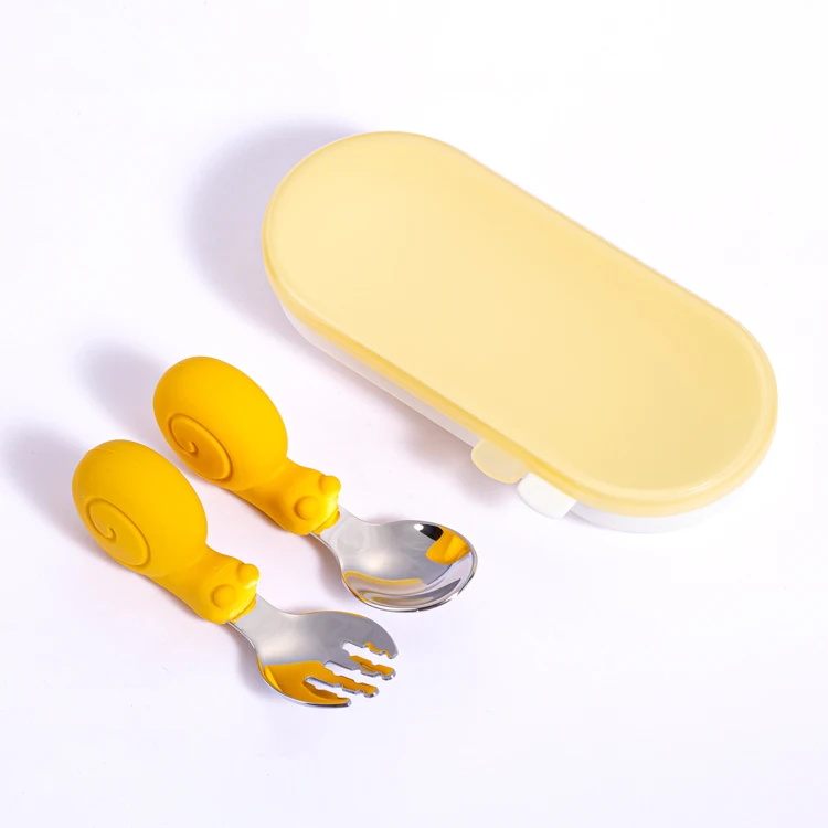 

Snail stainless steel fork and spoon baby food fork and spoon set tableware for children with box, Natural