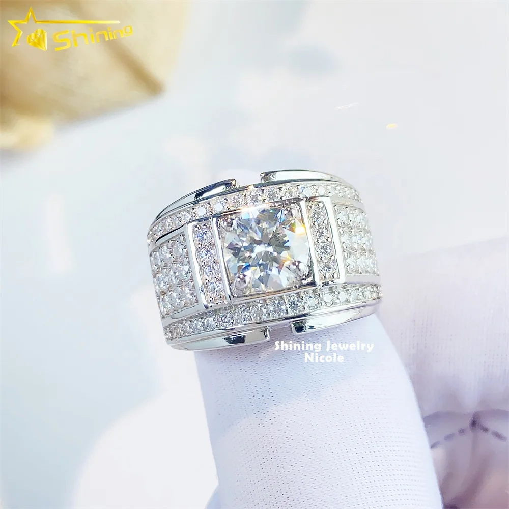 

Ready To Ship Fashion Pass Diamond Tester Luxury Iced Out Moissanite Men Silver Engagement Ring