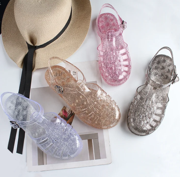 

2022 Glitter Transparent Women Flat Jelly Sandals