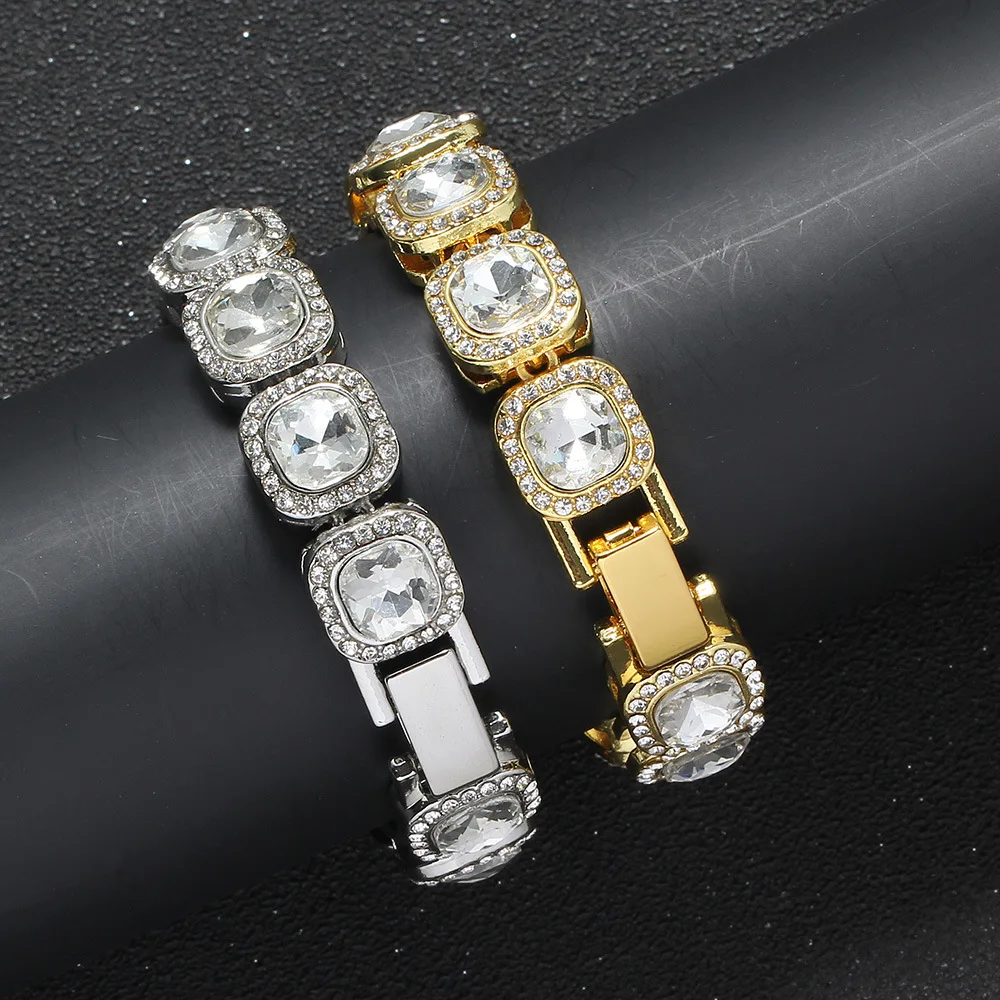 

Hip-hop TikTok Jewelry 13mm Hip-hop Full Diamond Large CZ Bracelets Men's Alloy Style