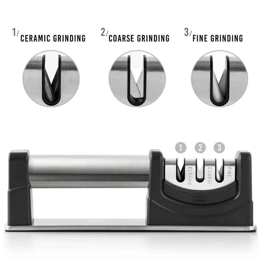 1 Knife Sharpener Professional Ceramic Diamond Kitchen Sharpening System 3 Stage