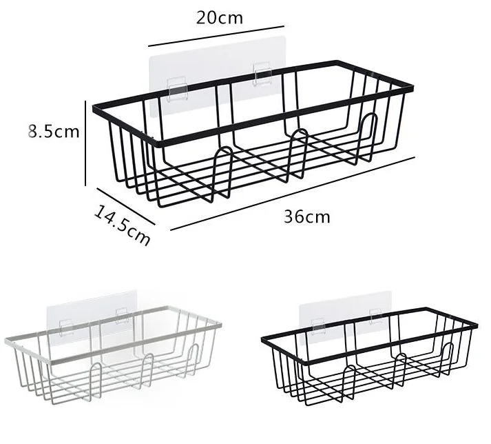 

Modern Simple and Stable Punch-free Black and White Shelf Bathroom Wrought Iron Wall Shelf, Black/white