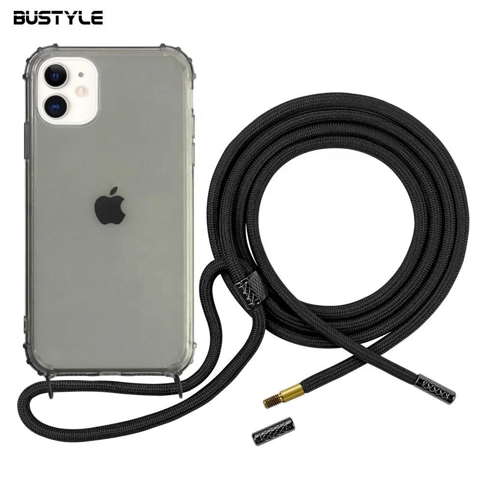 

New Necklace Crossbody Phone Case for iPhone 12 11 Pro Max Transparent Shockproof Cover Case with Cord Rope for Samsung Note 20