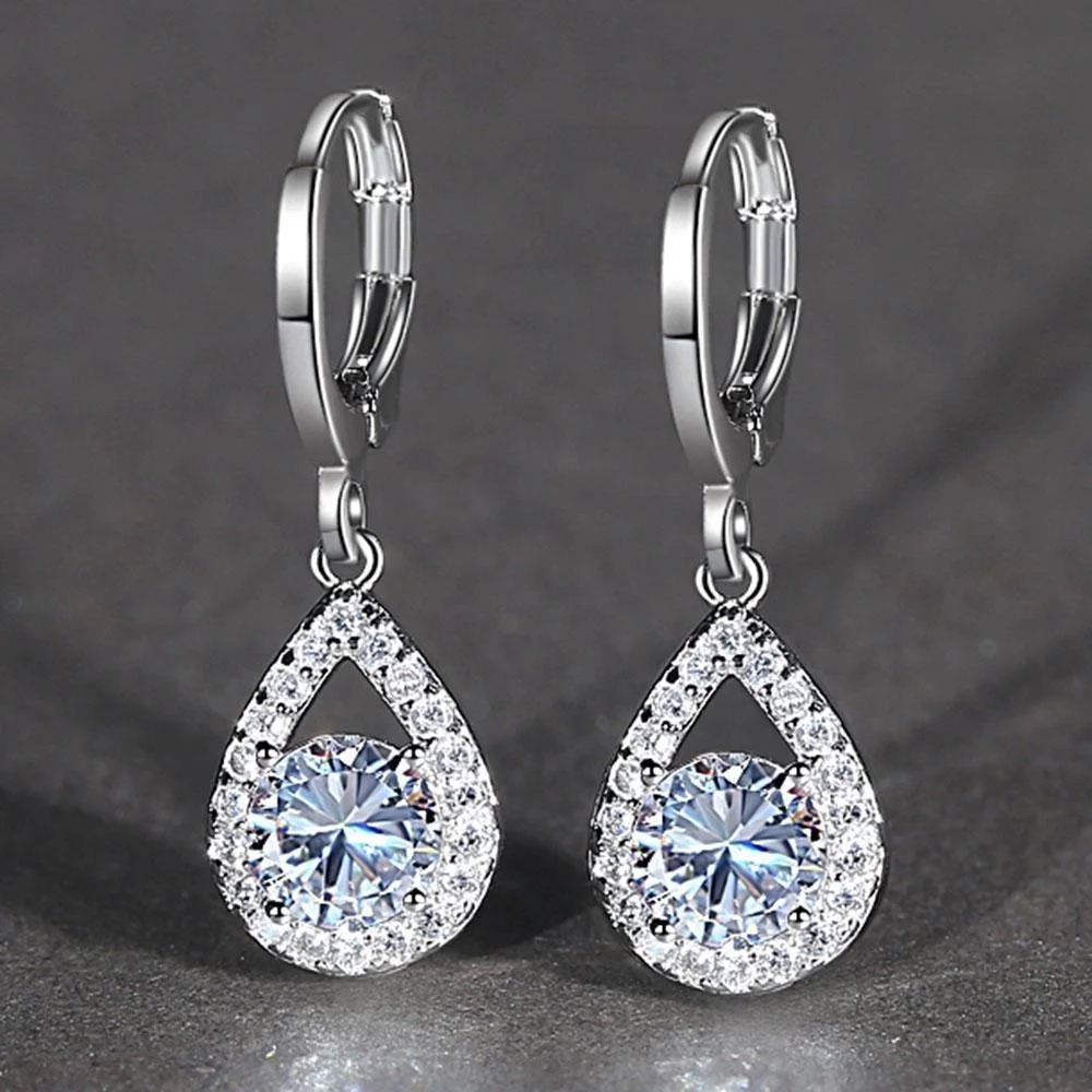 

Trendy Simple Small Tears of Angels Crystal Pendant Geometry Hoop Earrings For Women Silver Color Endless Circle Ear Jewelry