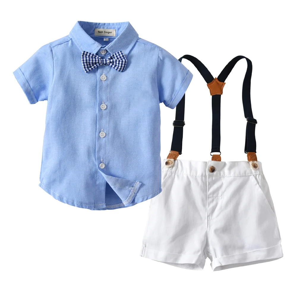 

Baby Boy Suits Birthday Party Summer Newborn Toddler Boys Gentleman Outfit Suspenders Pants Baby Boy's Clothing Sets, Blue