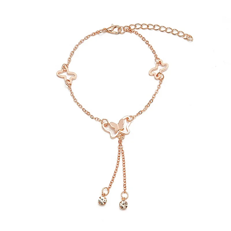 

Rose Gold Butterfly Anklet Rhinestone Crystal Ankle Boho Beach Anklets For Women Sandals Foot Bracelets Female Jewelry, Silver,rose golden