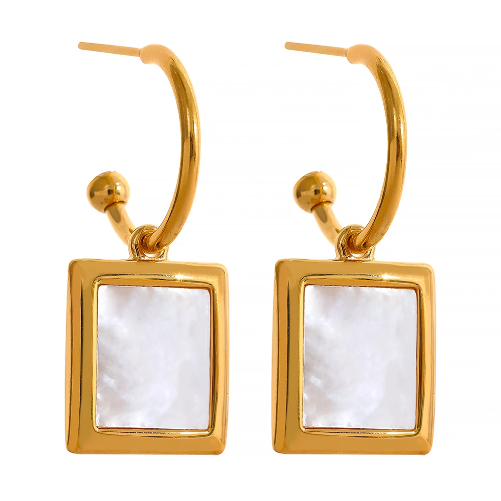 

JINYOU 114 Minimalist Natural Shell Stainless Steel Square Drop Dangle Earrings Stylish Charm Jewelry Korean Women Aretes