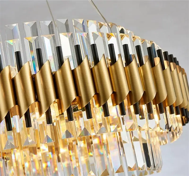 Modern Hanging Crystal Light Fixture Rectangle Prism Chandeliers